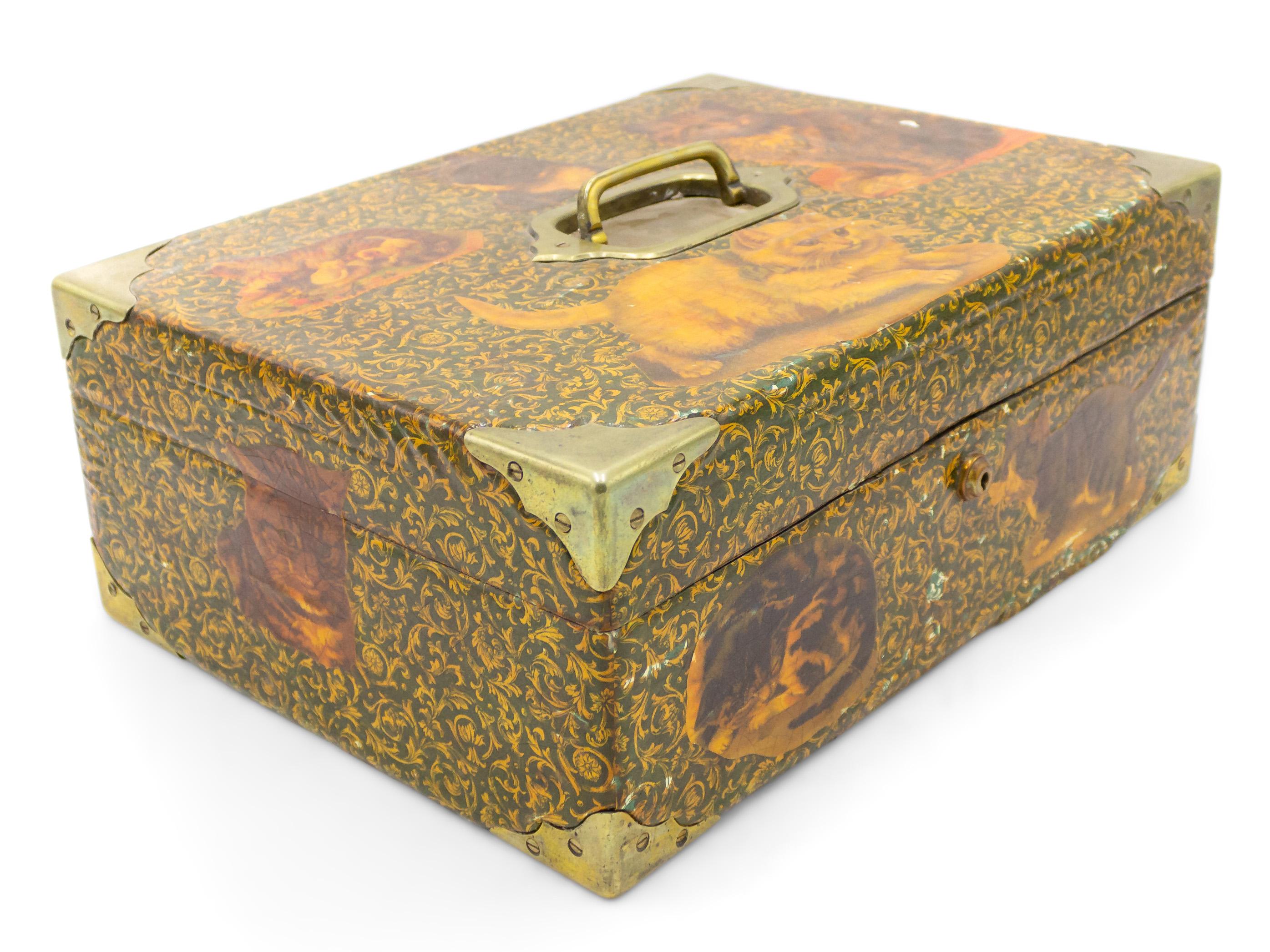20th Century English Victorian Style Decoupage Cat Box For Sale