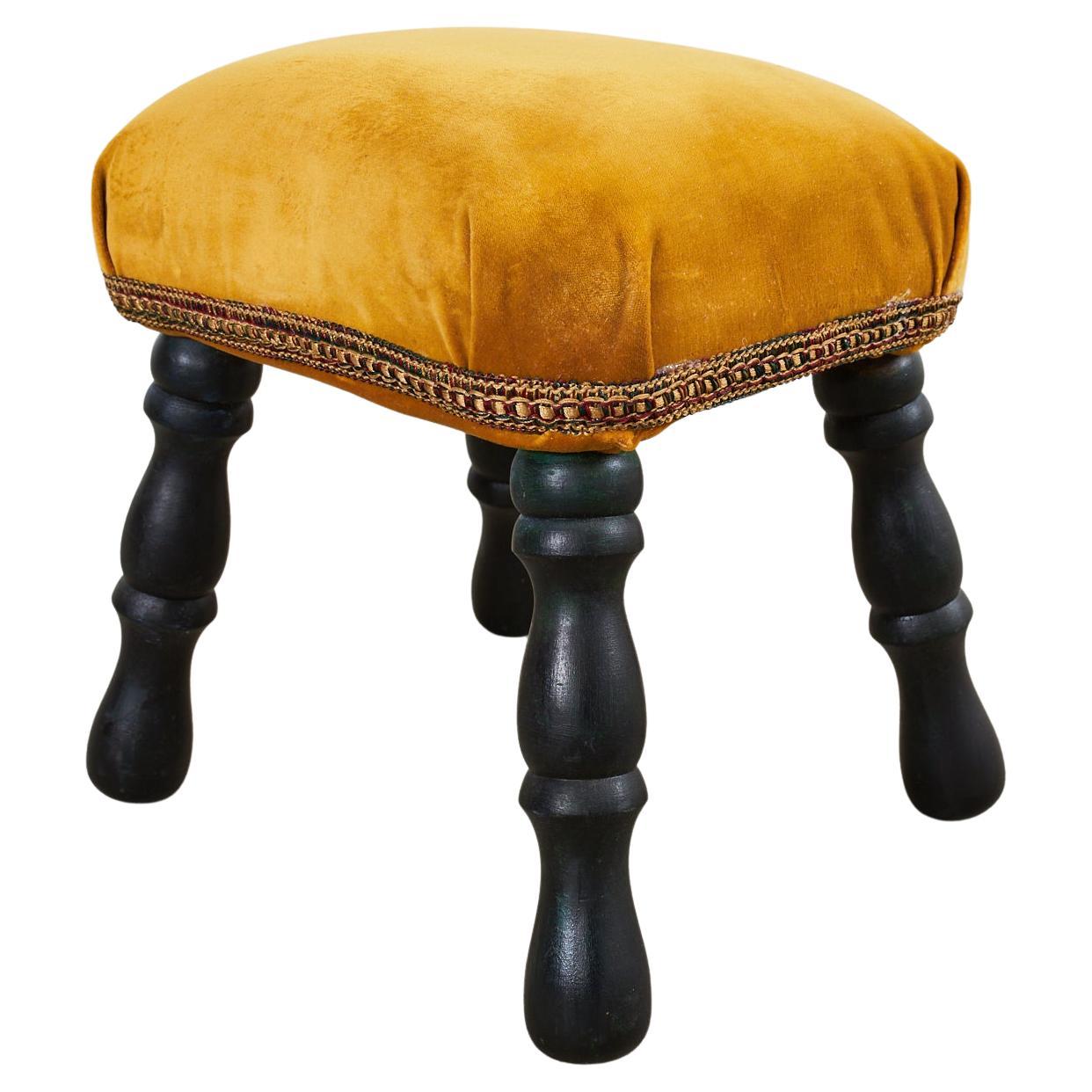 Late 20th Century English Ebonized and Upholstered Footstool with