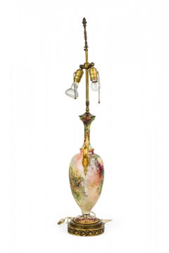 English Victorian style Floral Motif Ceramic and Brass Urn Form Table Lamp