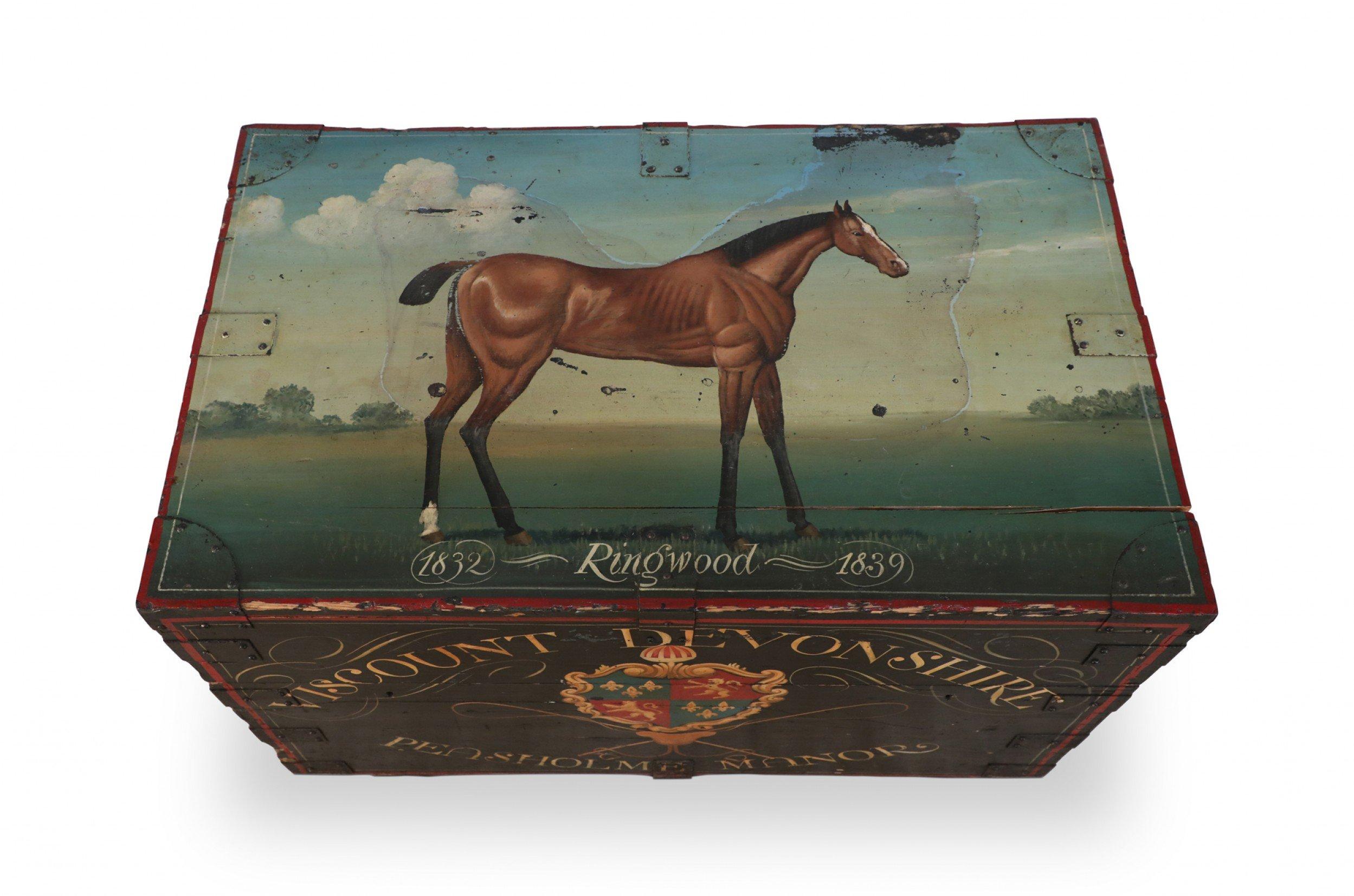 Iron English Victorian Style Horse Portrait Floor Trunk / Tack Box
