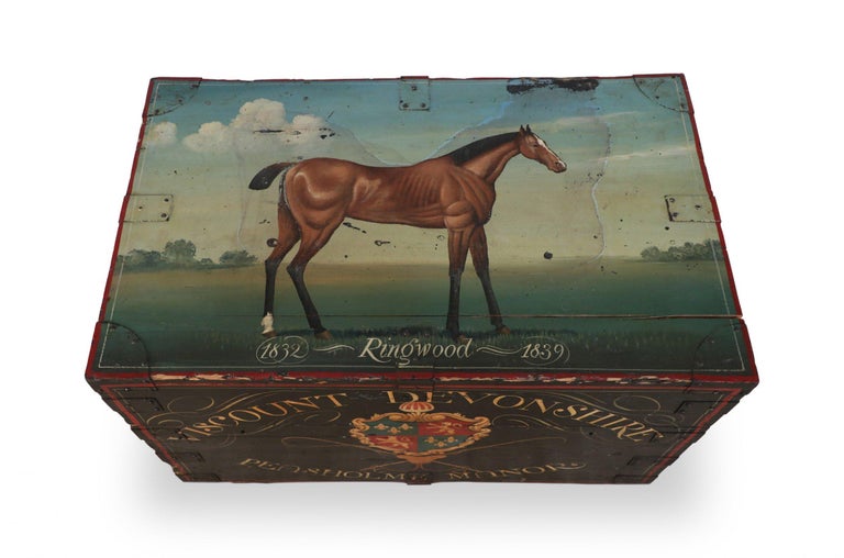 English Victorian Style Horse Portrait Floor Trunk / Tack Box For Sale