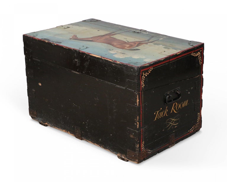English Victorian Style Horse Portrait Floor Trunk / Tack Box For Sale
