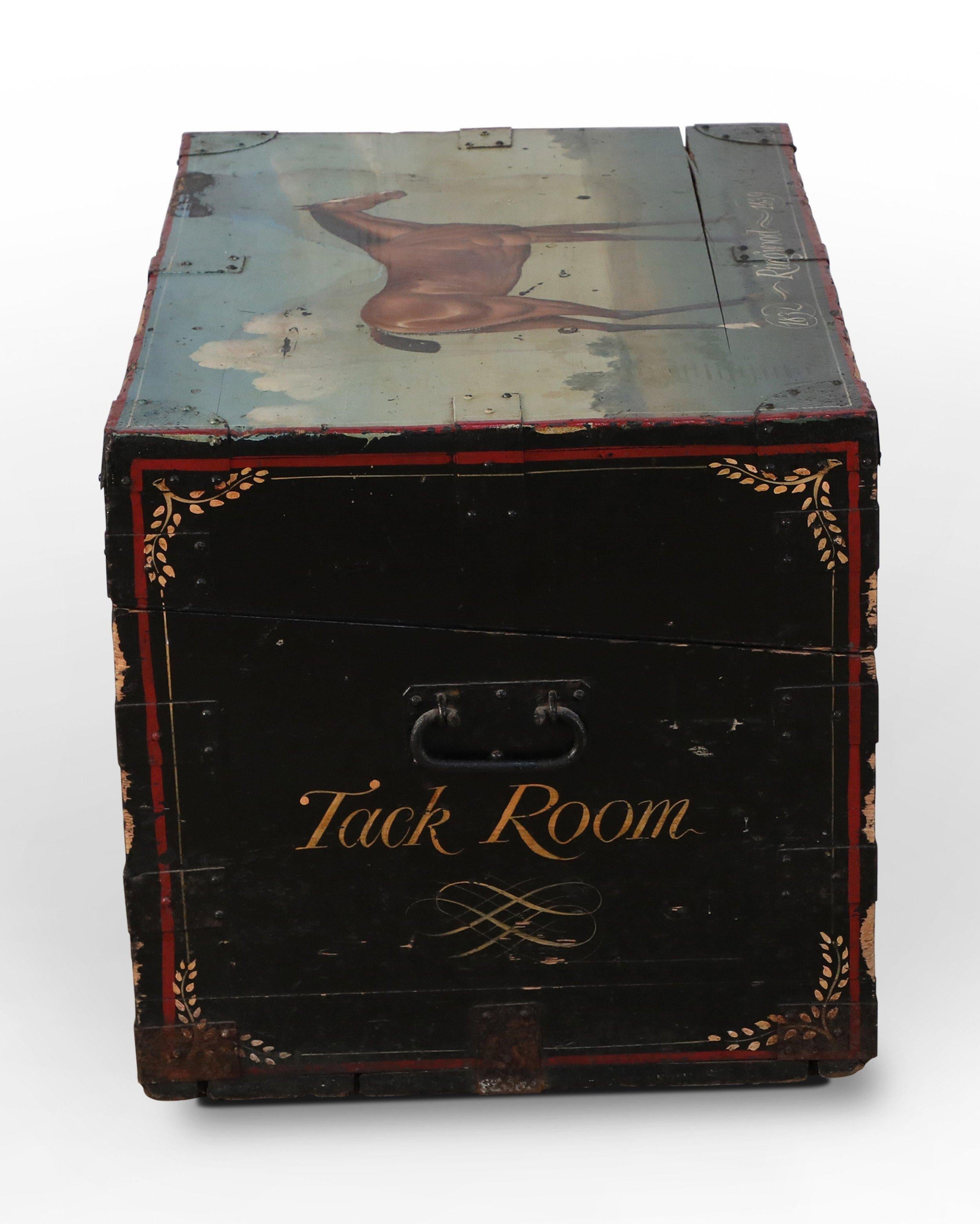 British English Victorian Style Horse Portrait Floor Trunk / Tack Box