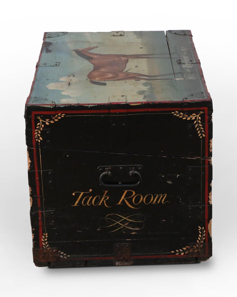 English Victorian Style Horse Portrait Floor Trunk / Tack Box For Sale