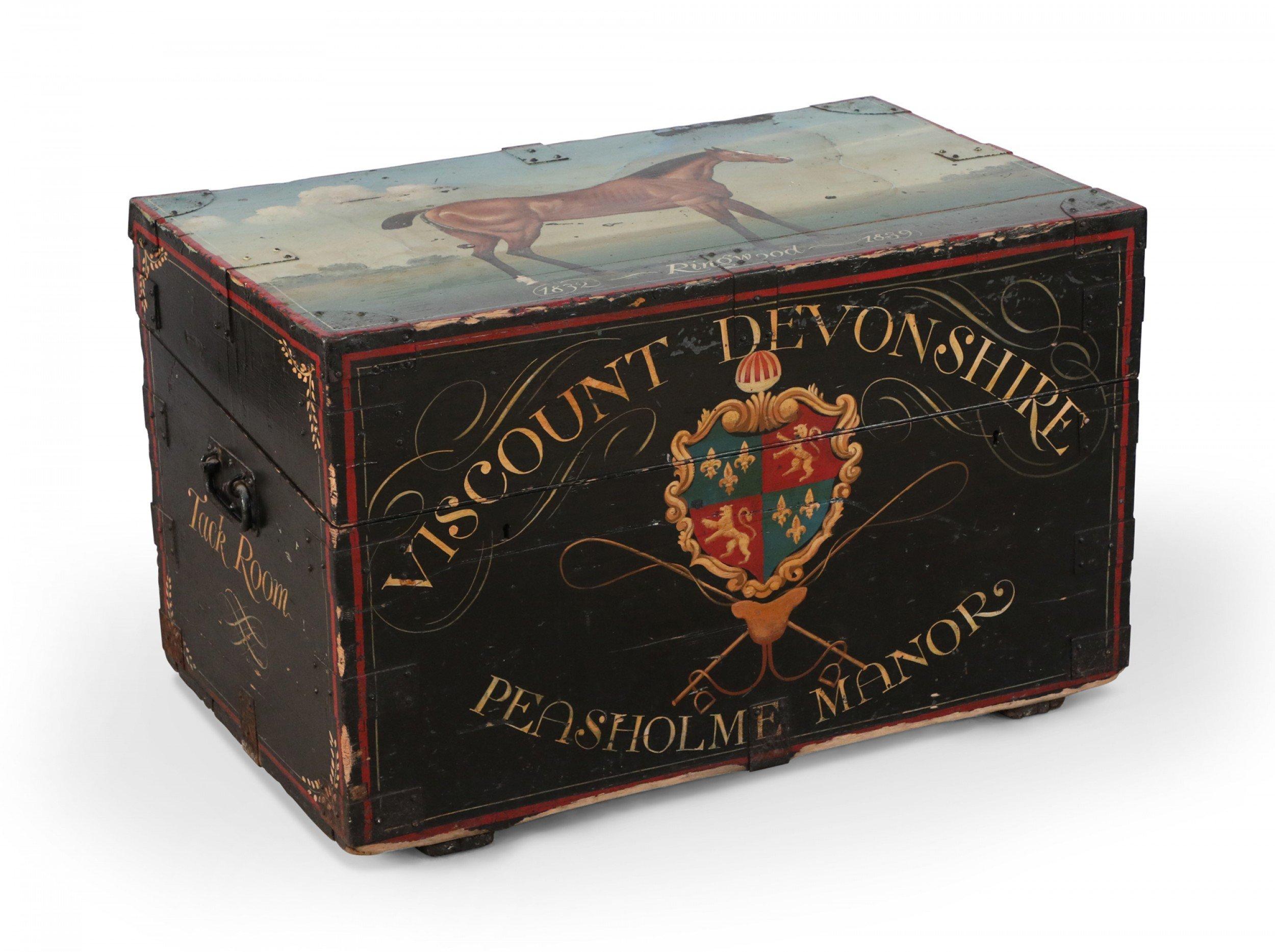Painted English Victorian Style Horse Portrait Floor Trunk / Tack Box