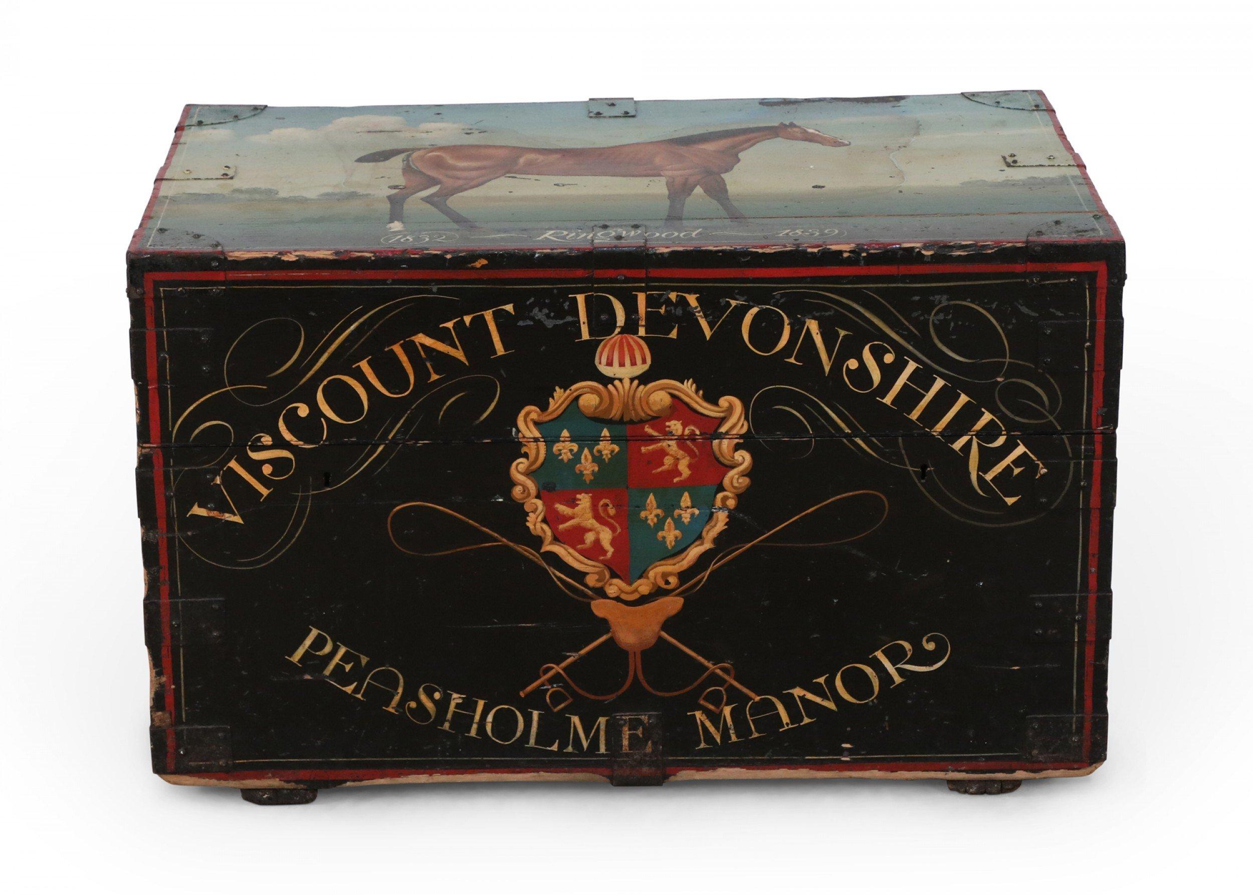 English Victorian Style Horse Portrait Floor Trunk / Tack Box In Good Condition In Queens, NY