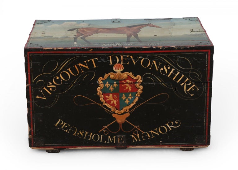English Victorian Style Horse Portrait Floor Trunk / Tack Box For Sale