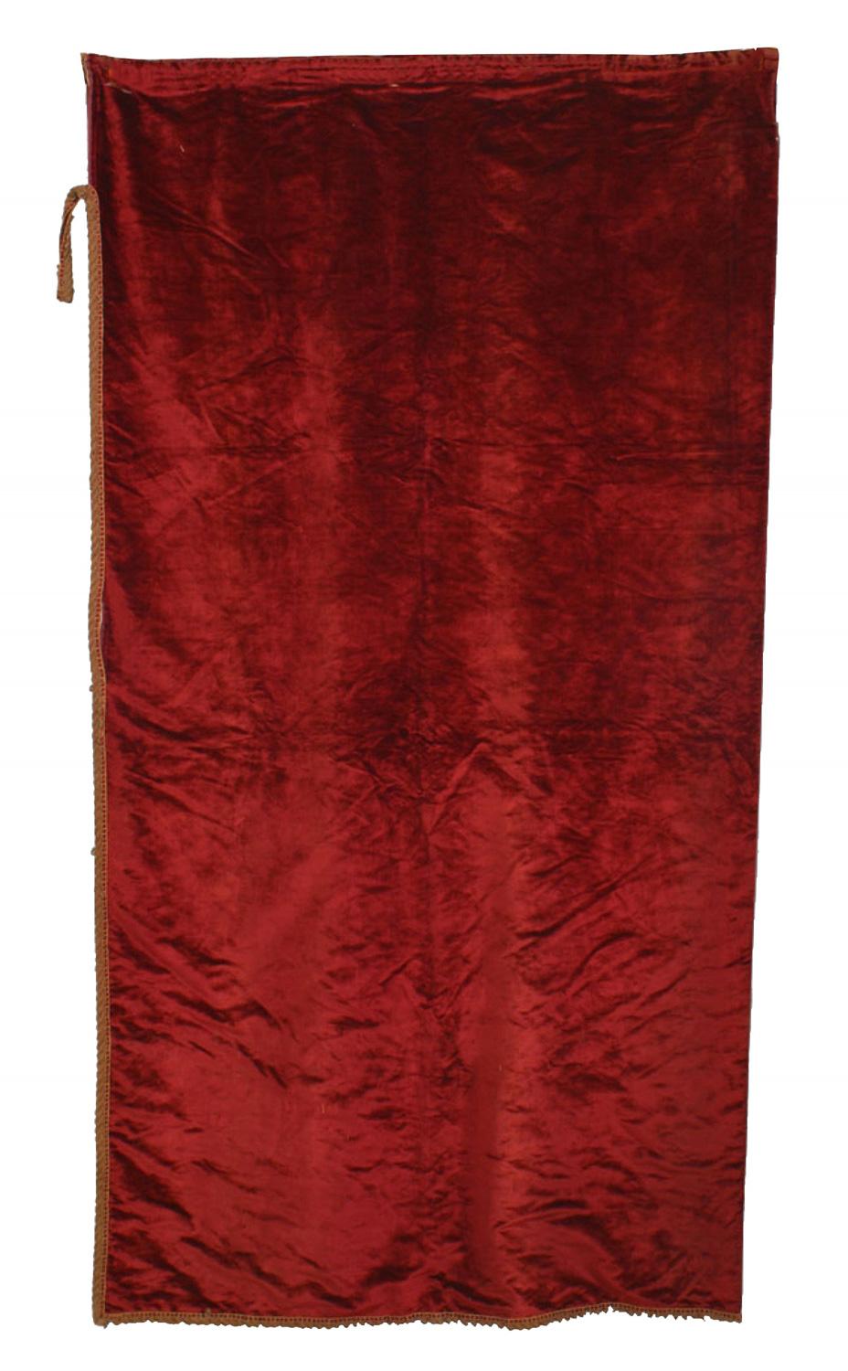English Victorian Style Maroon Velvet Corded Border Drape For Sale