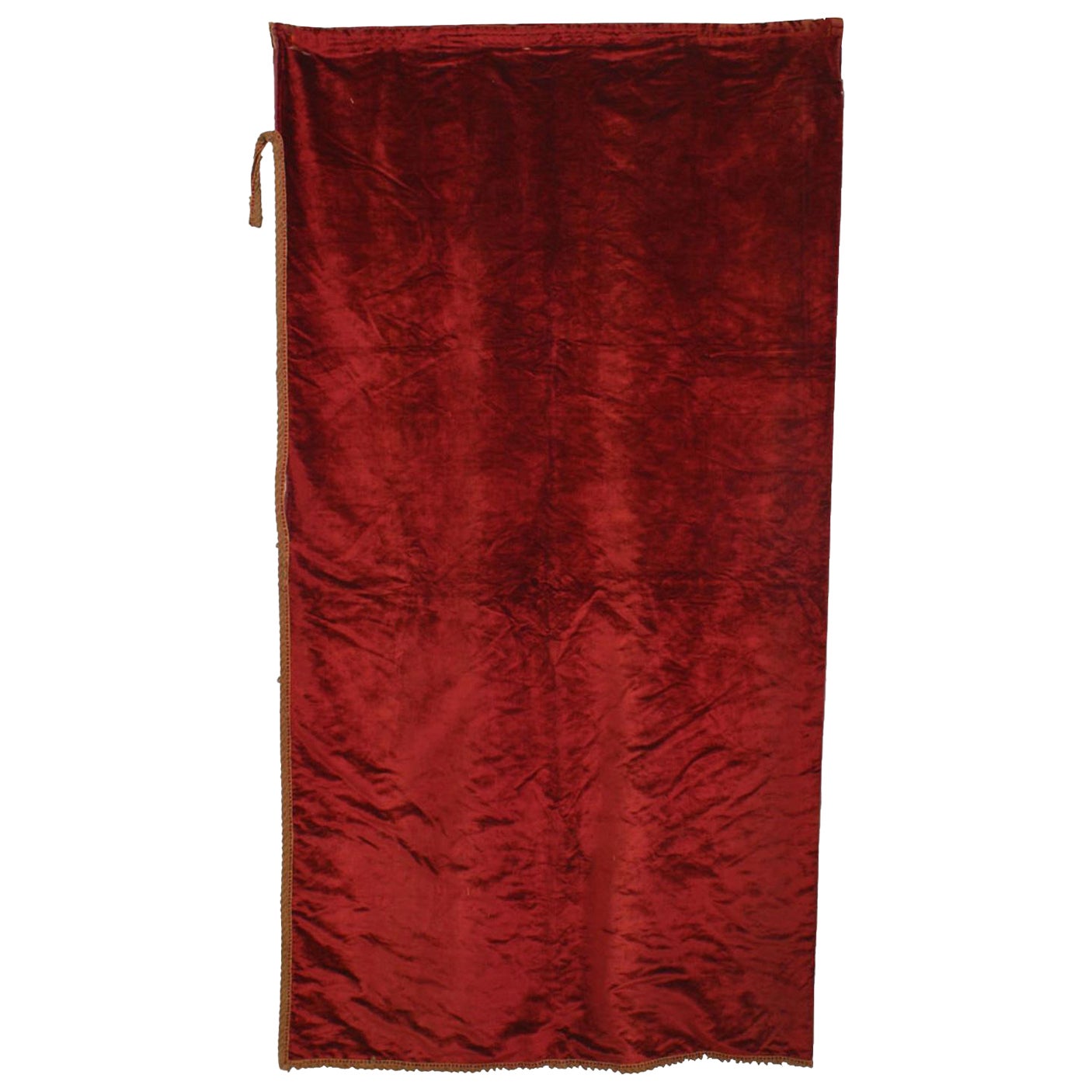 English Victorian Style Maroon Velvet Corded Border Drape