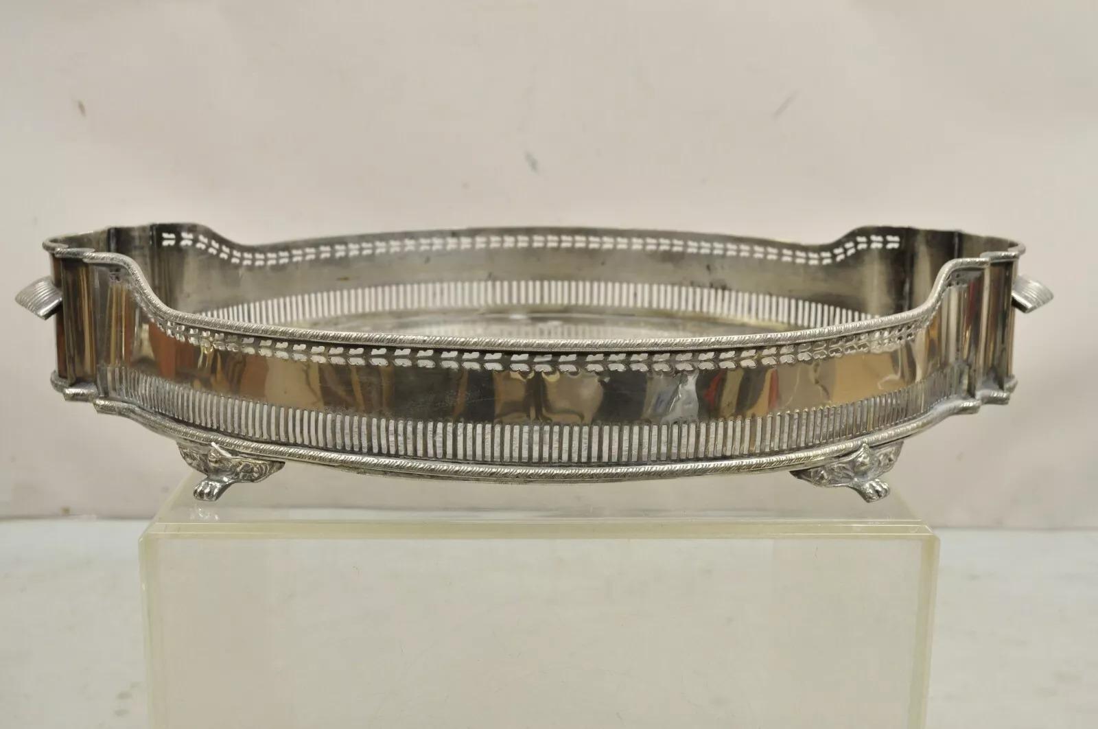 English Victorian Style Oval Raised Gallery Silver Plated Centerpiece Tray For Sale 7