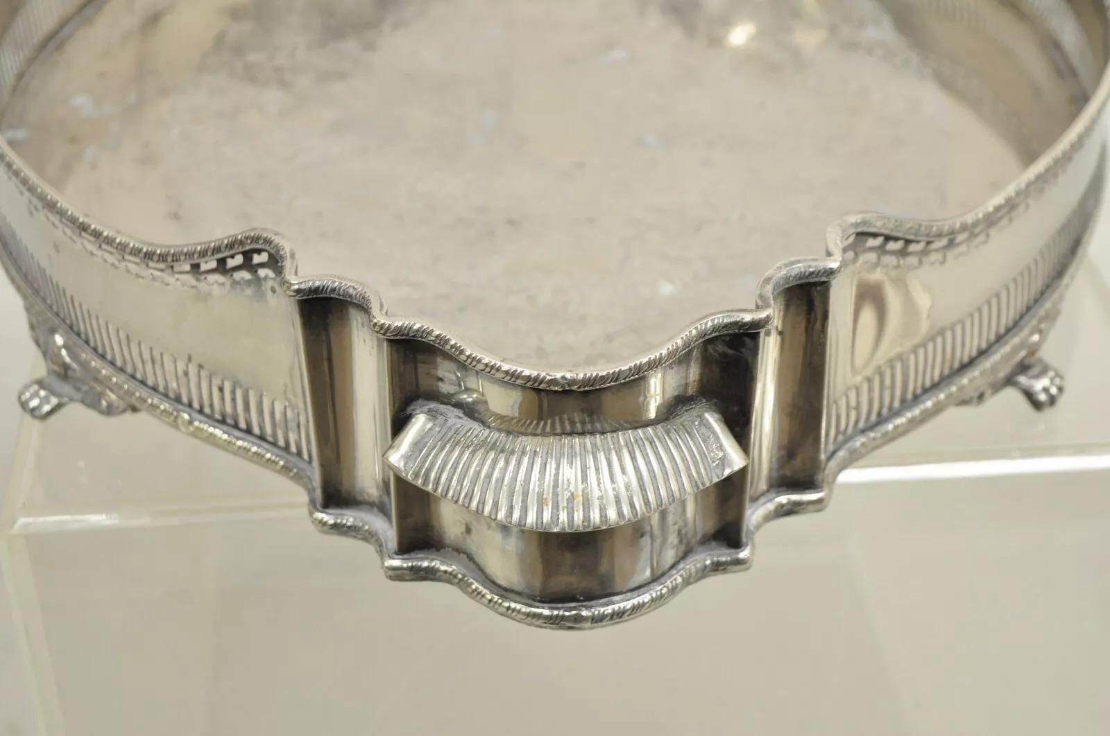 Unknown English Victorian Style Oval Raised Gallery Silver Plated Centerpiece Tray For Sale