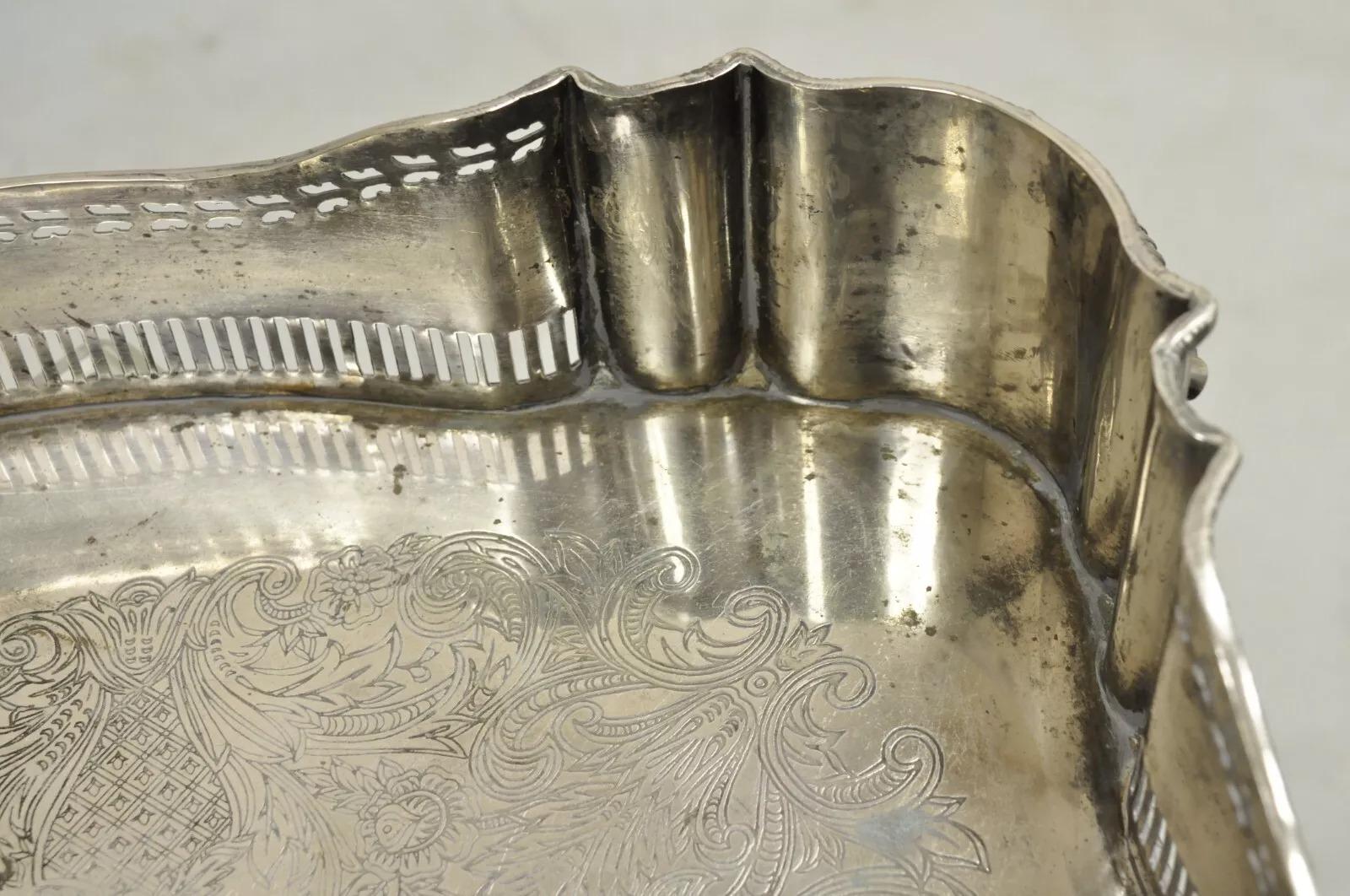 English Victorian Style Oval Raised Gallery Silver Plated Centerpiece Tray For Sale 2