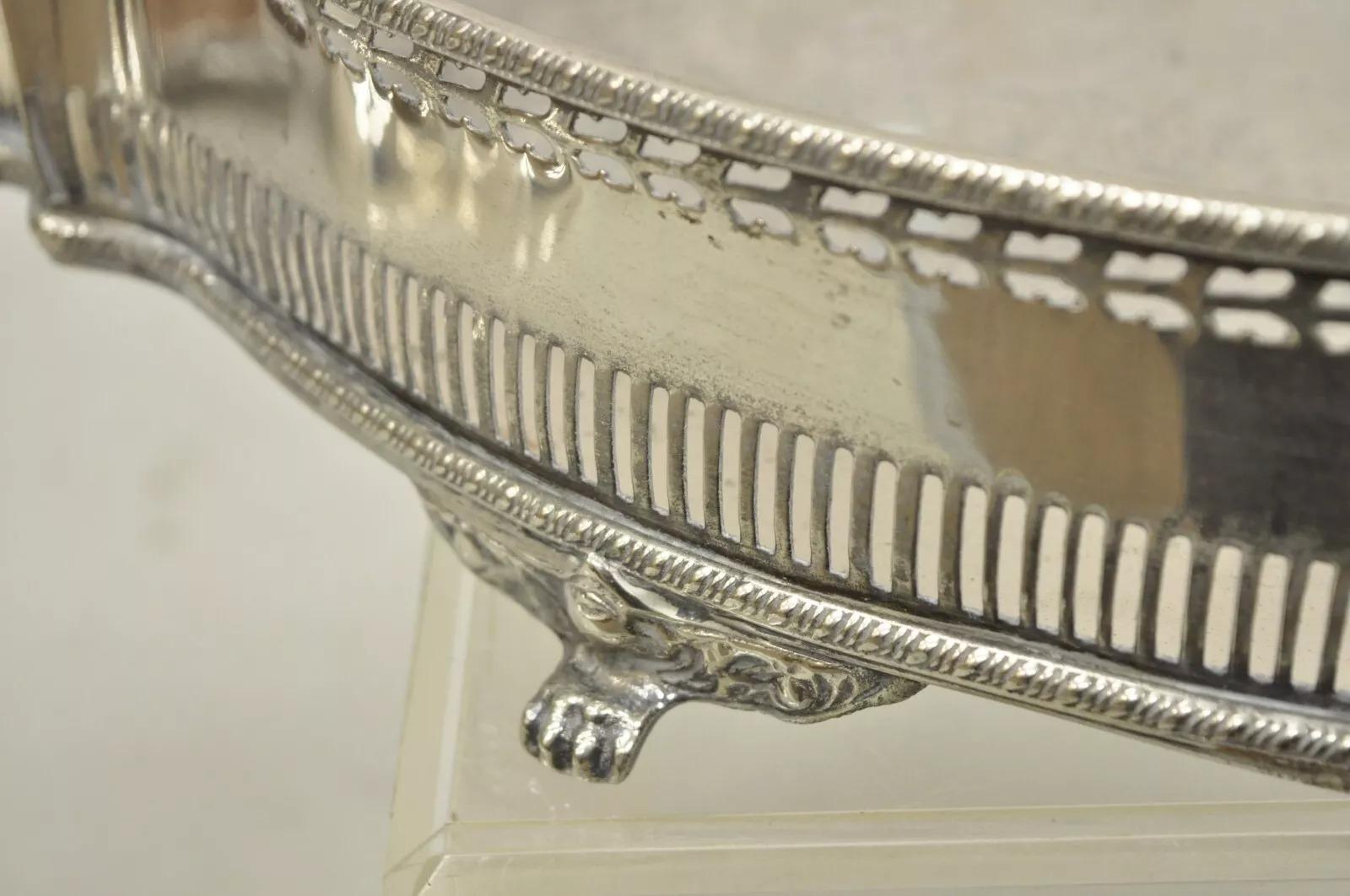 English Victorian Style Oval Raised Gallery Silver Plated Centerpiece Tray For Sale 4