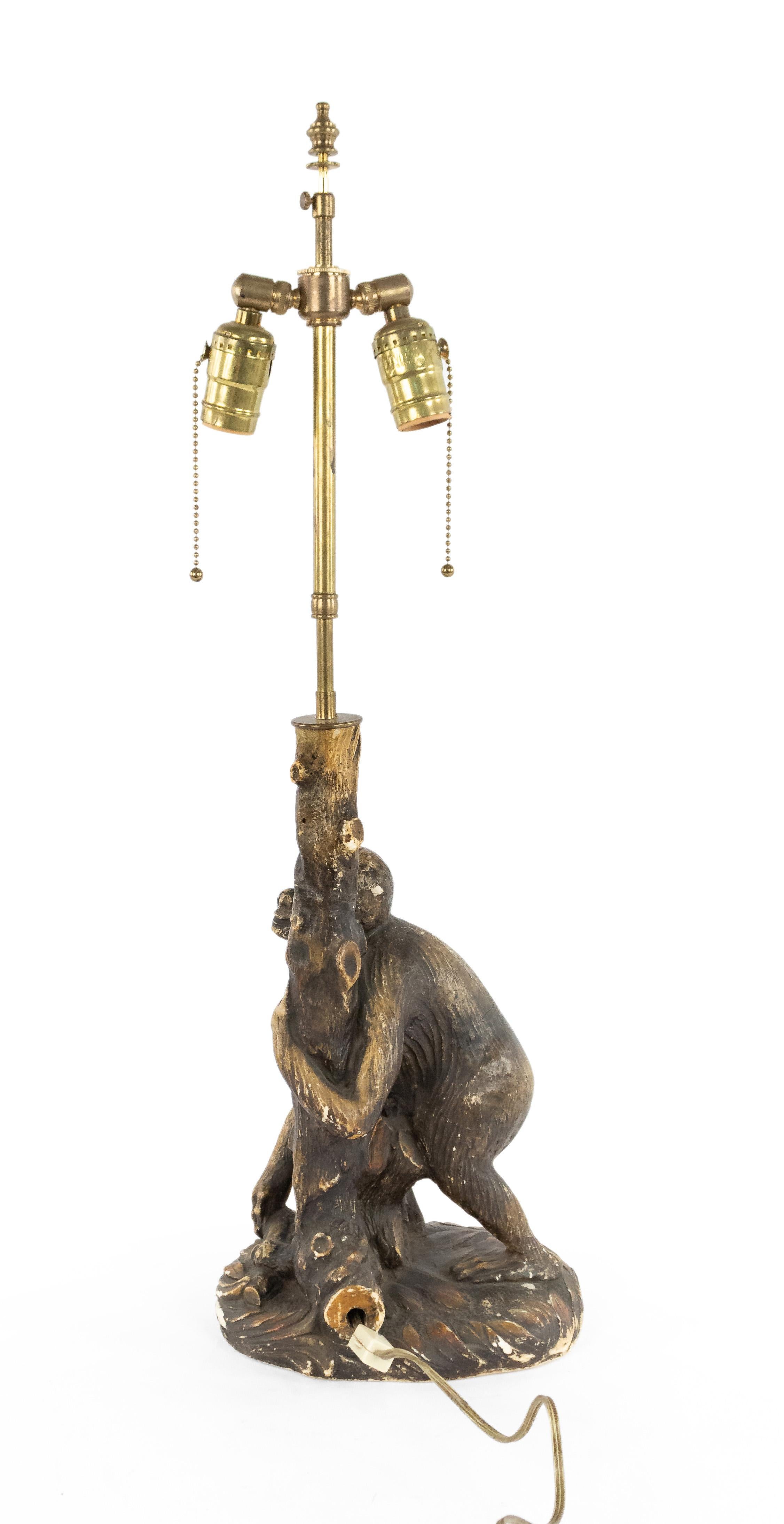 English Victorian Style Porcelain Monkey Table Lamp For Sale 1