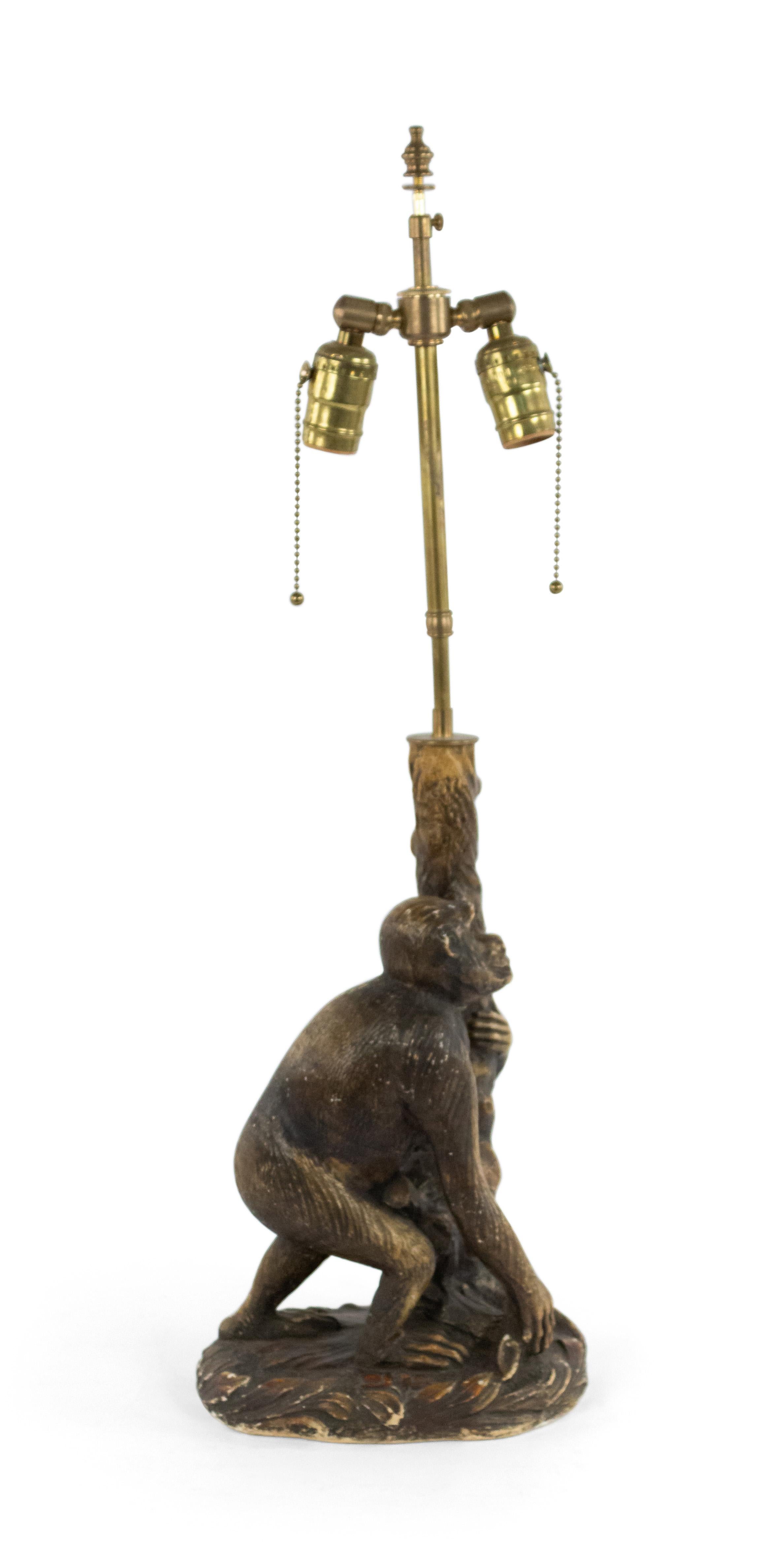 English Victorian Style Porcelain Monkey Table Lamp For Sale 1