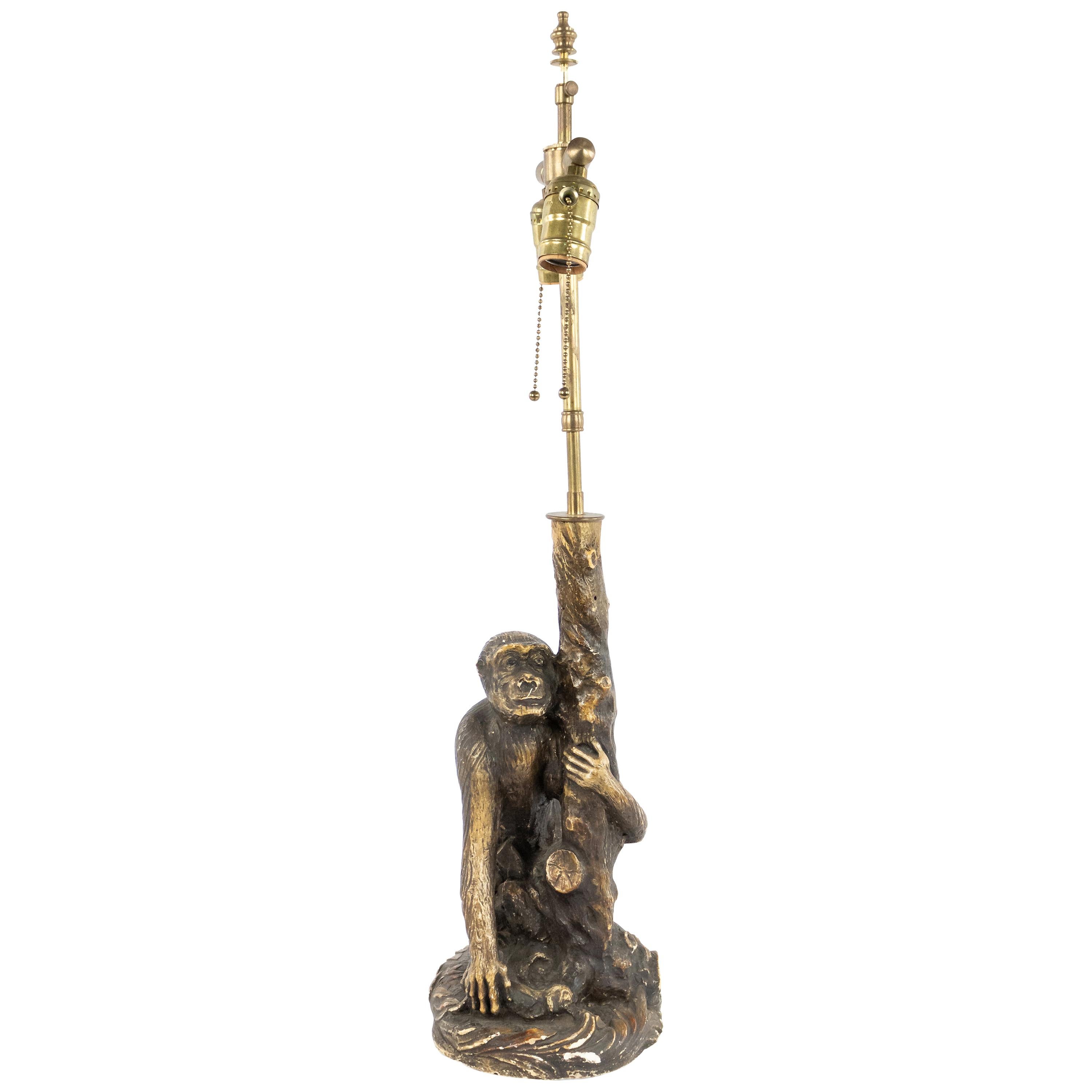 English Victorian Style Porcelain Monkey Table Lamp For Sale