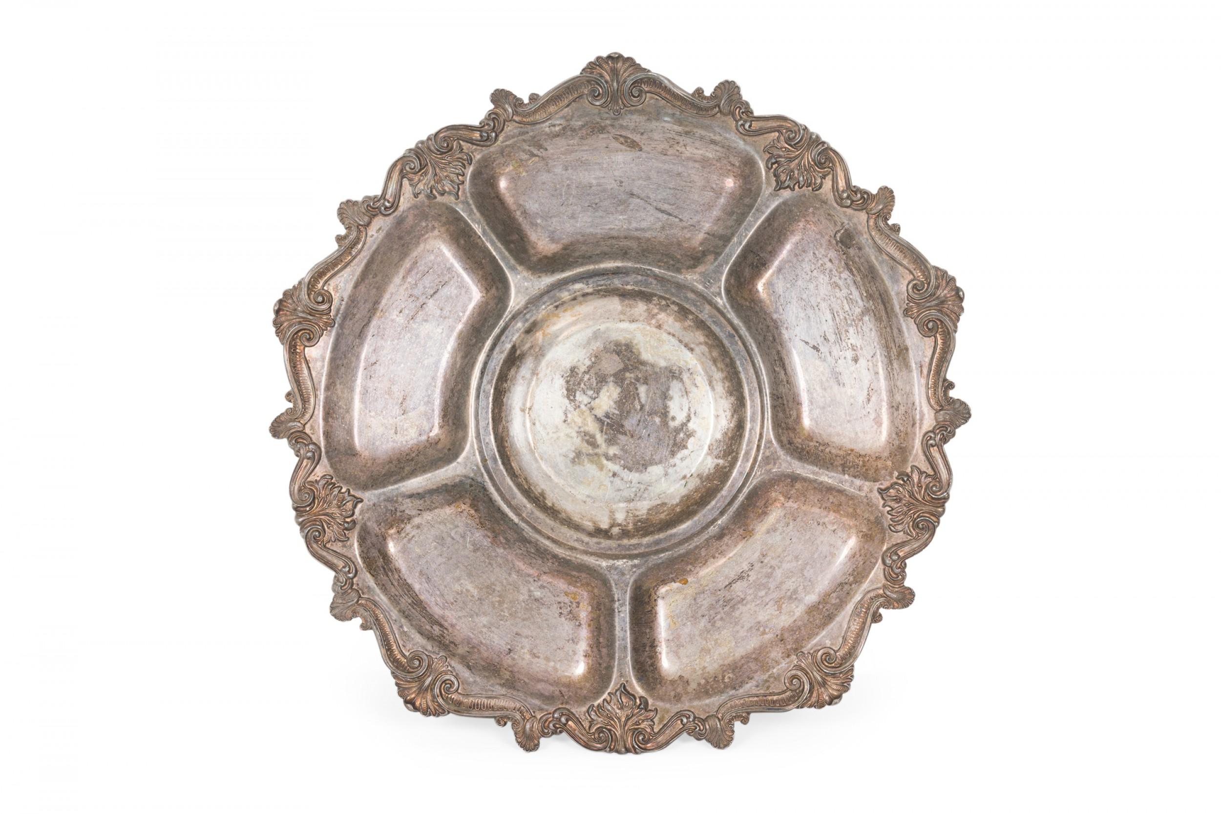British English Victorian Style Silver Plated Segmented Lazy Susan Serving Tray For Sale