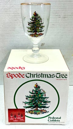 English Victorian Style Spode Christmas Tree Wine / Water Glass Goblets - S/8