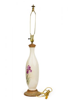 English Victorian style White Ceramic Purple Iris Motif Table Lamp