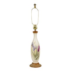 English Victorian style White Ceramic Purple Iris Motif Table Lamp