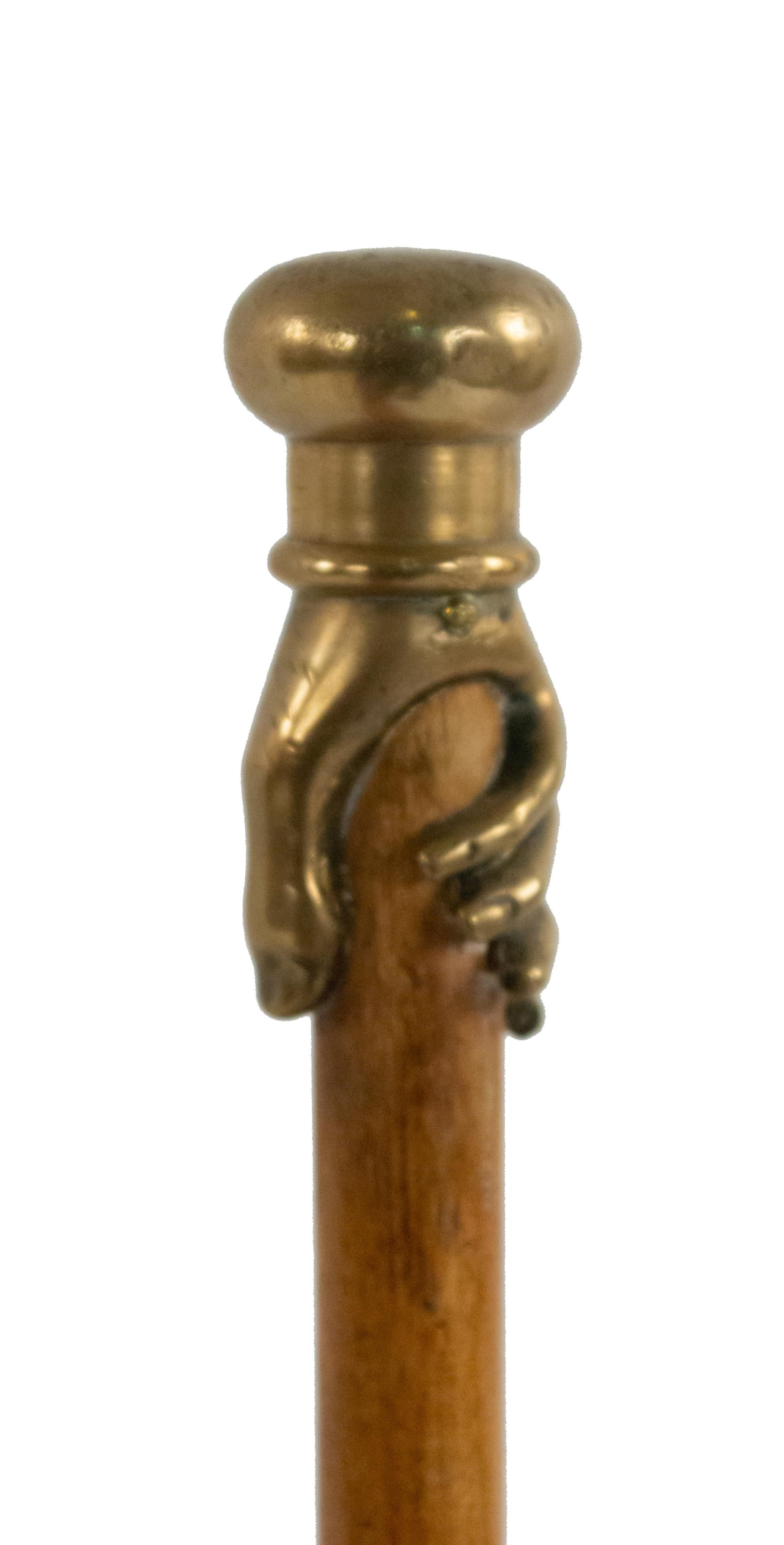 Vittoriano Bastone in legno e bronzo in stile vittoriano inglese con mano in vendita