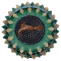 English Victorian Majolica Sunflower Box Circa 1890