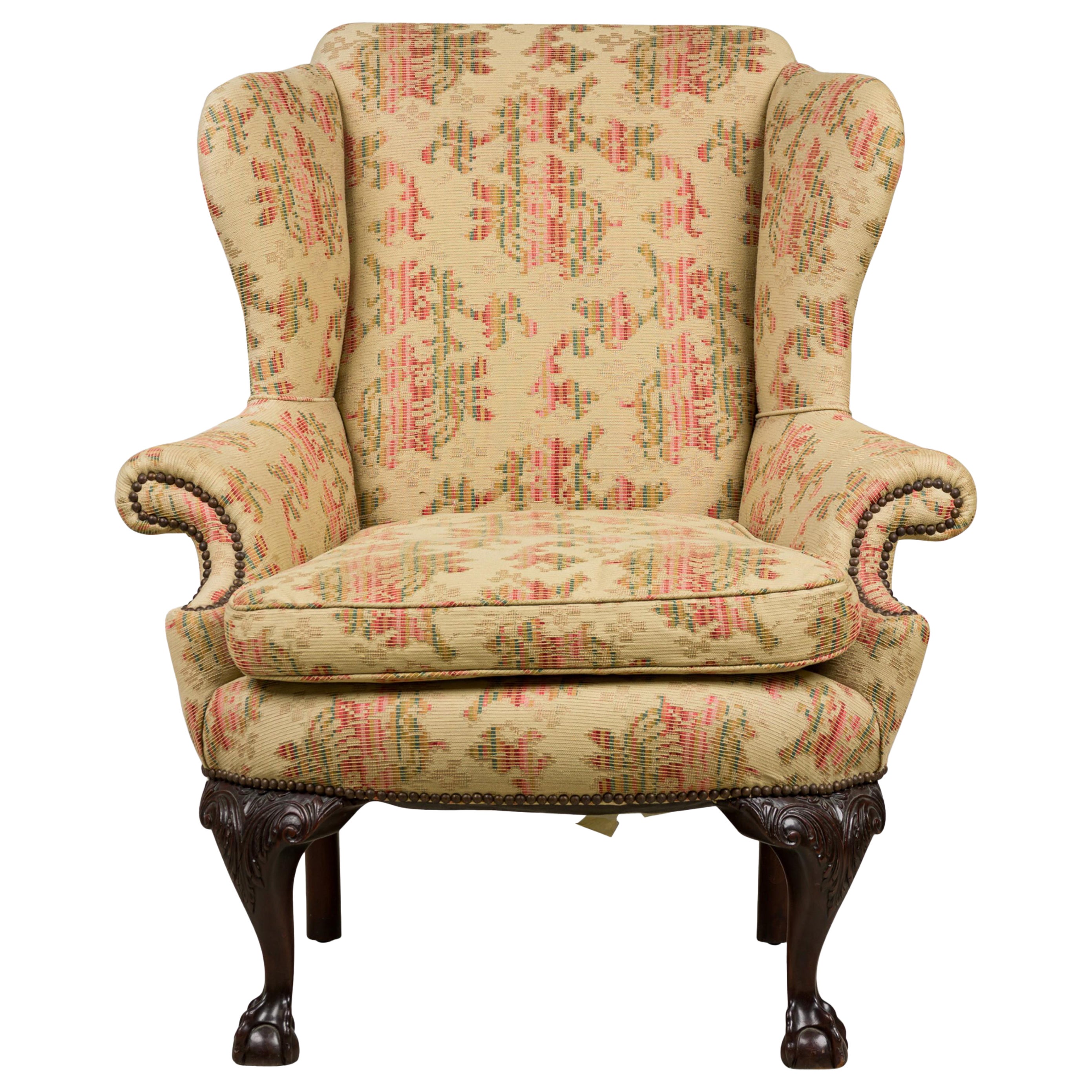 English Victorian Tan Wing Chair For Sale