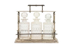 English Victorian tantalus set in Metal Carrying Case