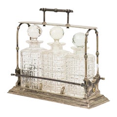 English Victorian tantalus set in Metal Carrying Case