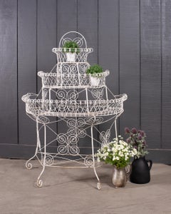 English Victorian Three-Tier Demilune Wire Garden Plant Stand