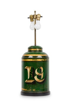 English Victorian Tole Green  Caddy Table Lamp