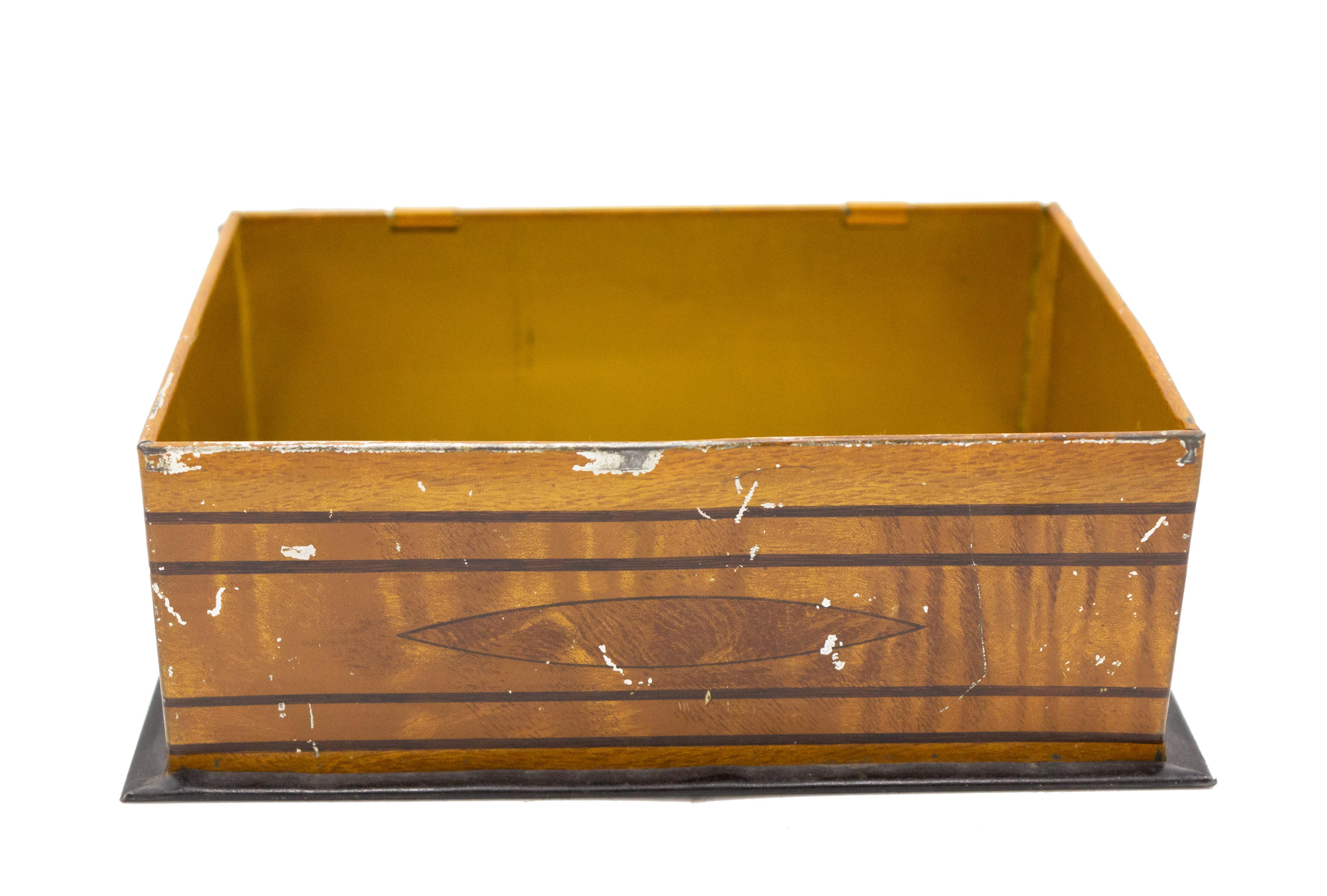 British English Victorian Trompe L'oeil Marquetry Tin Box For Sale