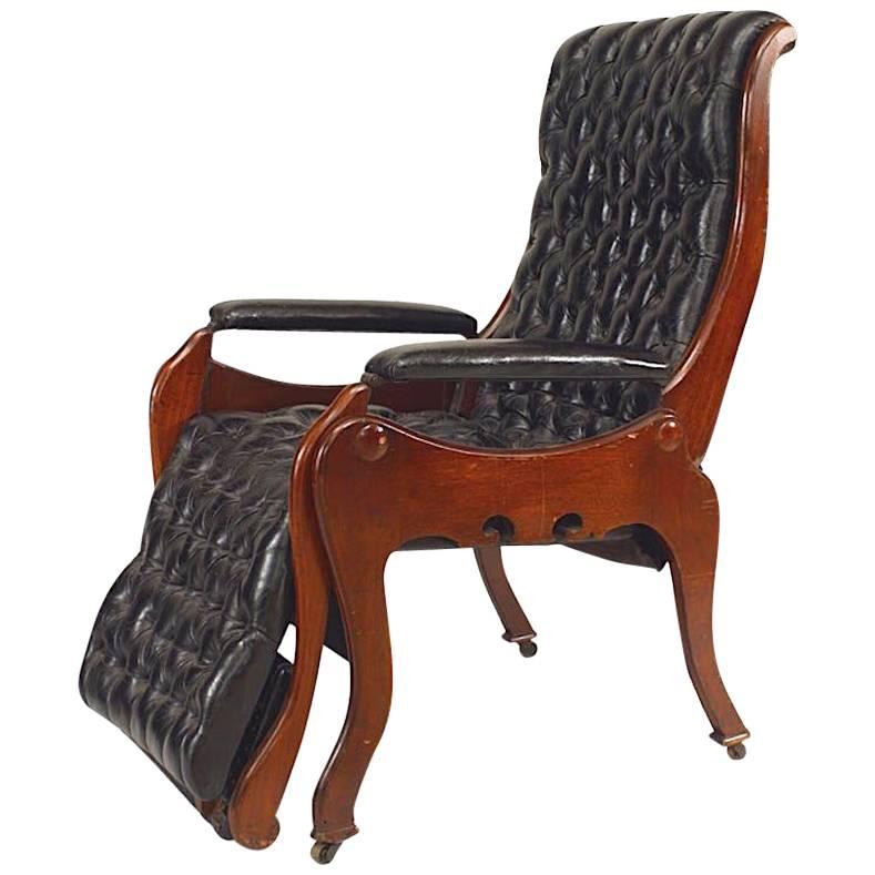 Victorian Tufted Leather Reclining Easy Chair For Sale