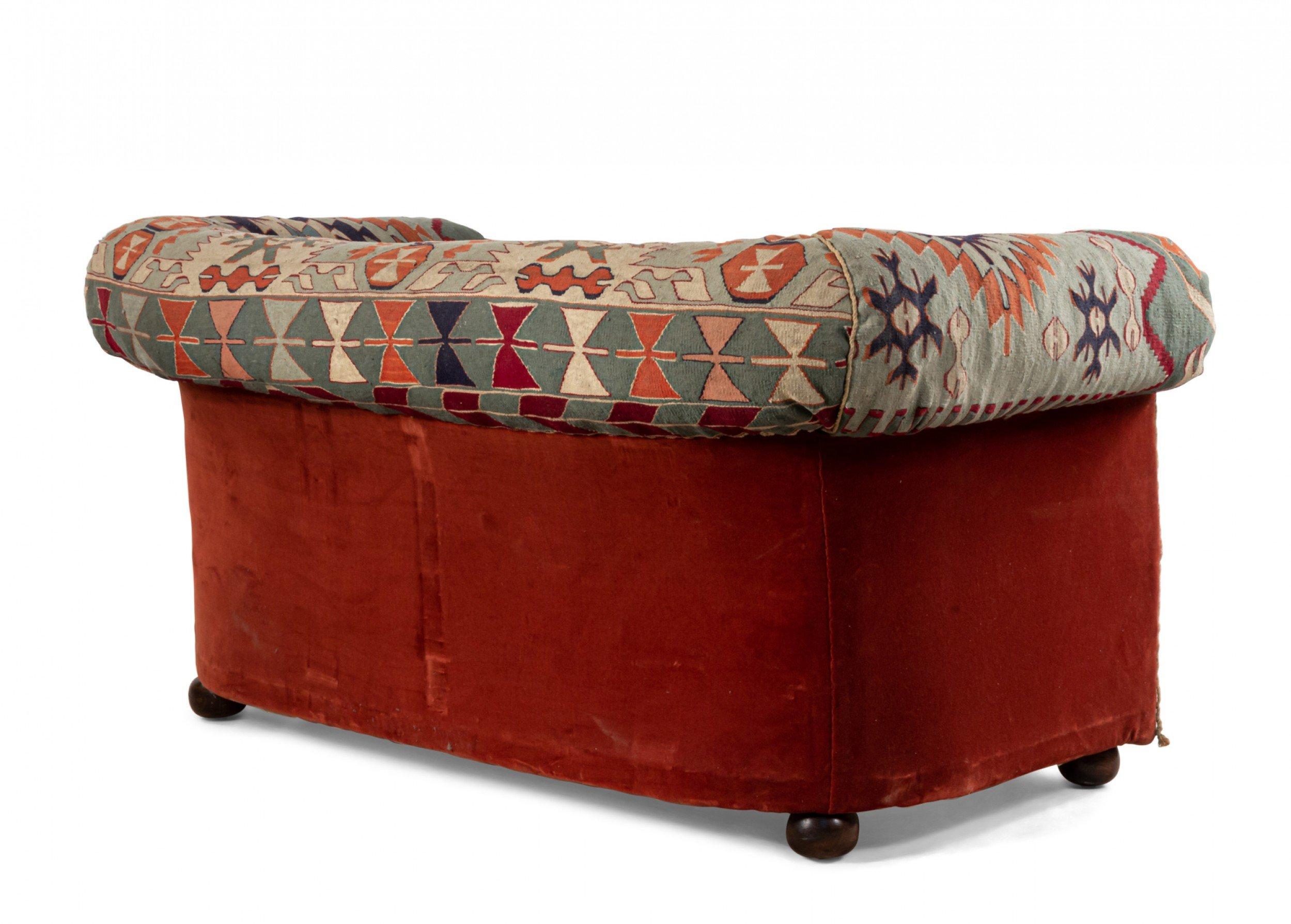 Upholstery English Victorian Turkish Kilim Loveseats For Sale