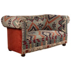 Poufs anglais victoriens turcs Kilim