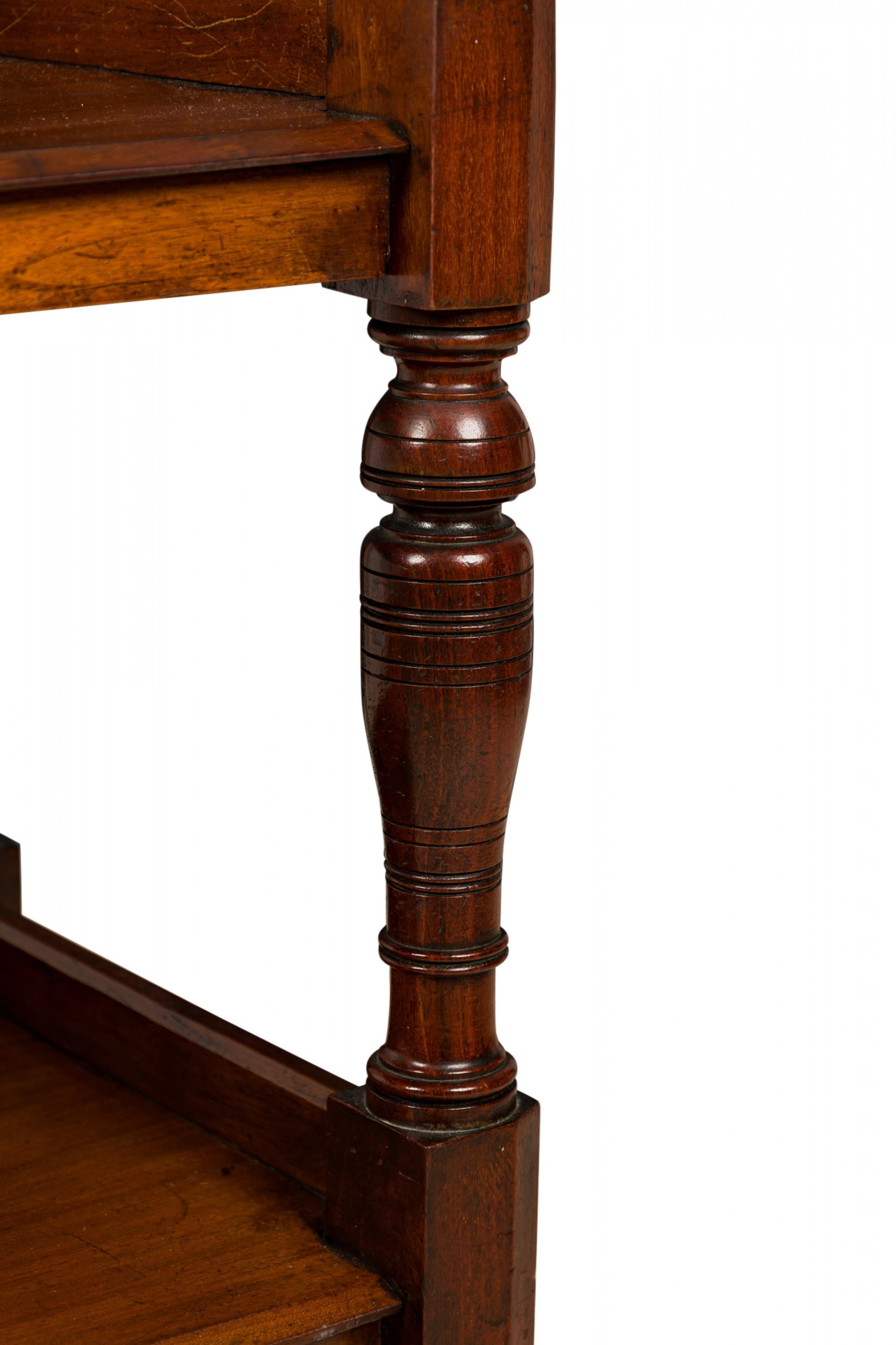 19th Century English Victorian Turned Leg Three Shelf Small Wooden Etagere / Display Shelf For Sale
