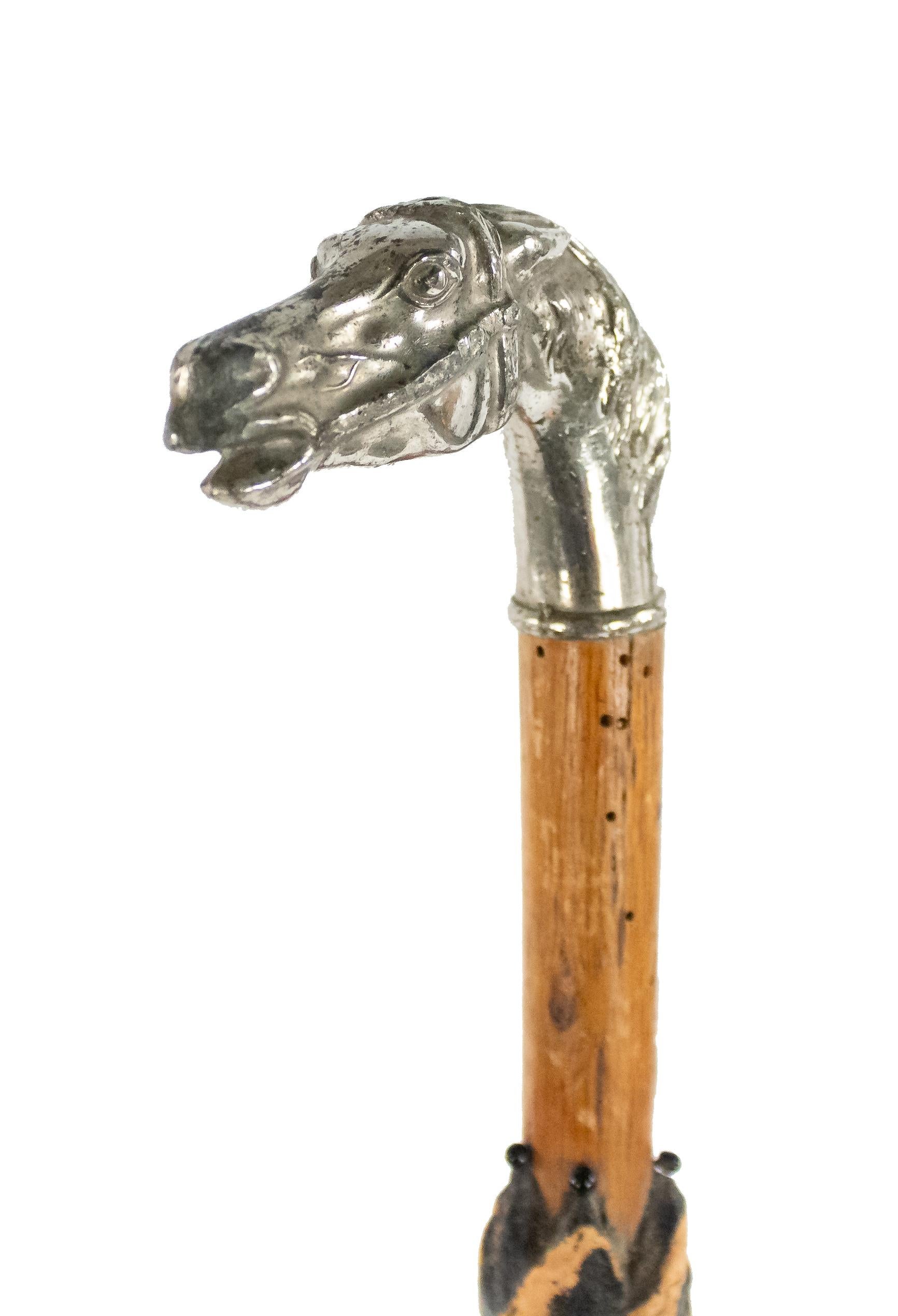 Englischer viktorianischer Umbrella-Stock mit Pferdekopf (Silber) im Angebot