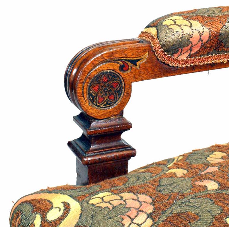 Tapestry English Victorian Upholstered Armchair For Sale