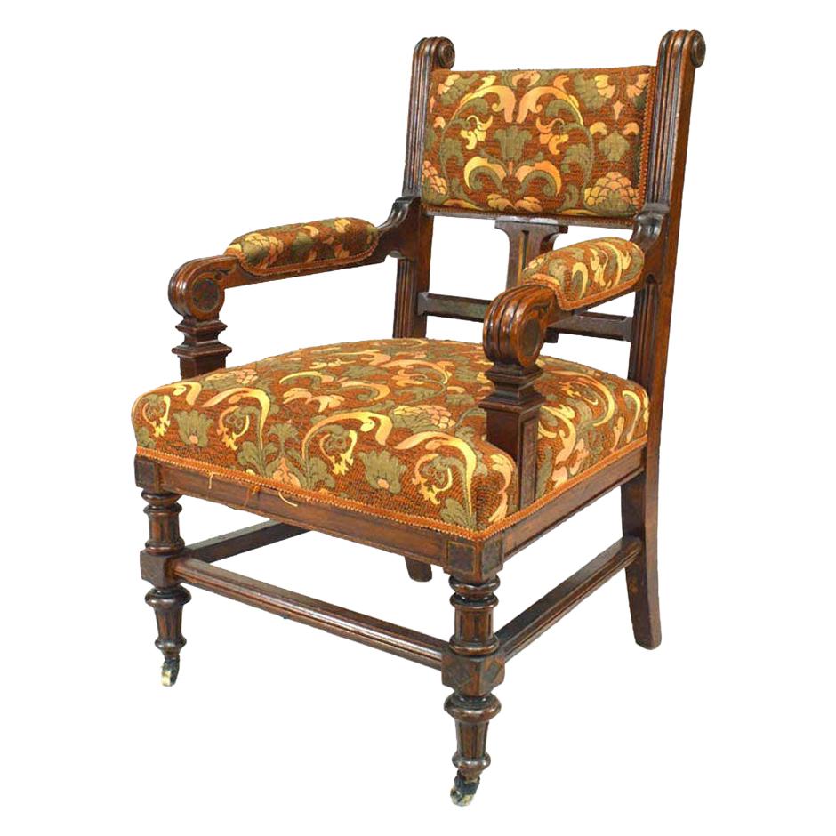 English Victorian Upholstered Armchair For Sale