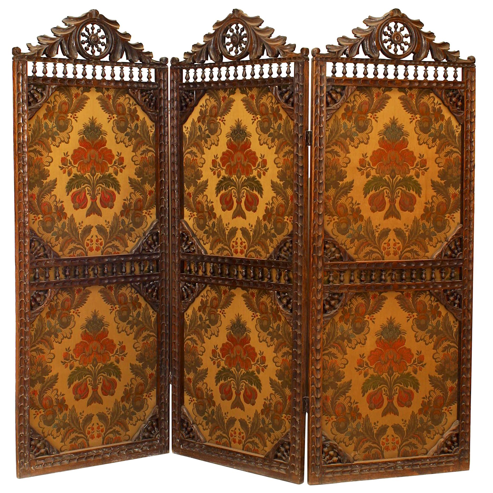 English Victorian Walnut 3-Fold Screen