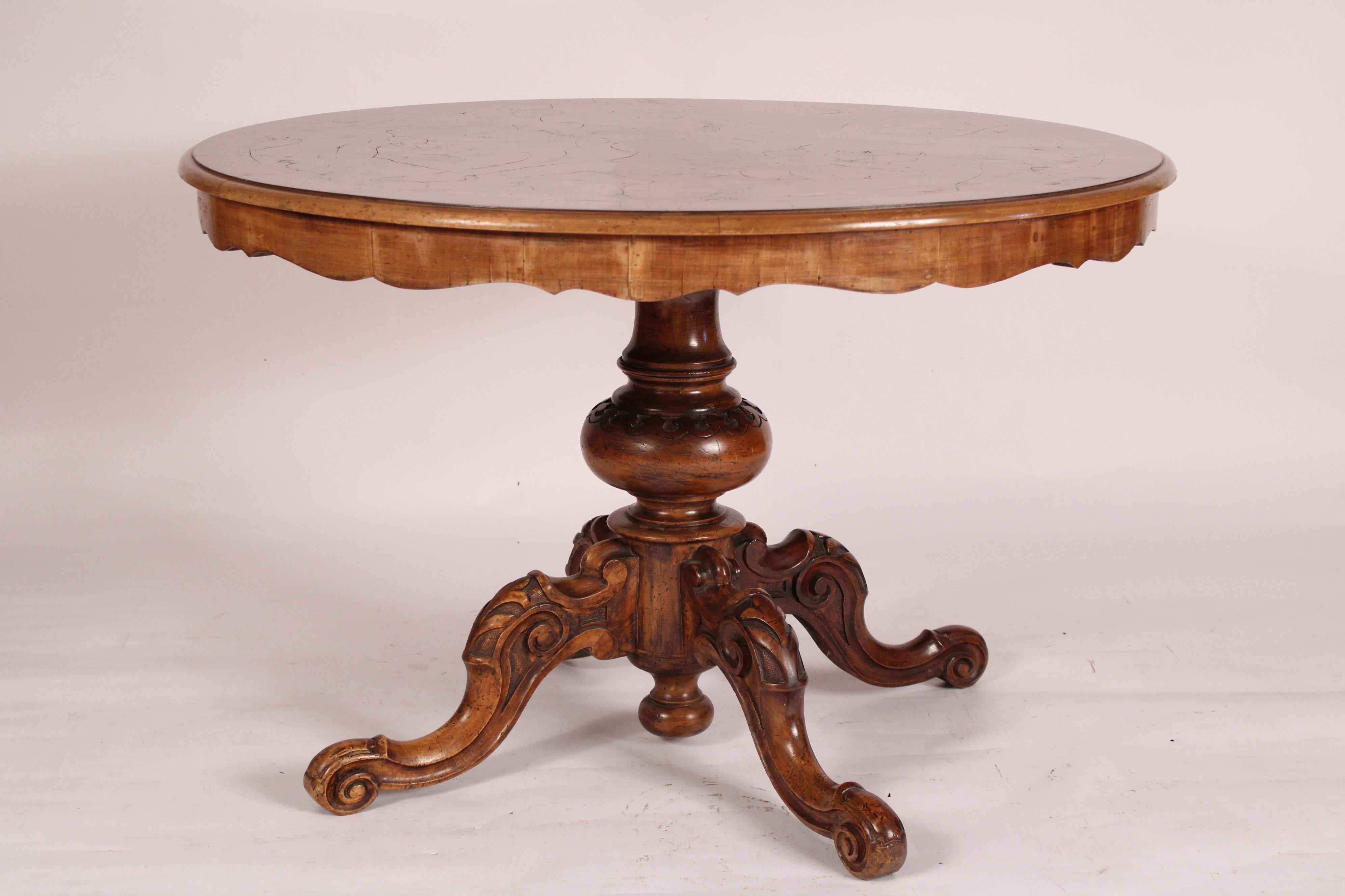 English Victorian Walnut and Burl Walnut Center / Games Table For Sale 1