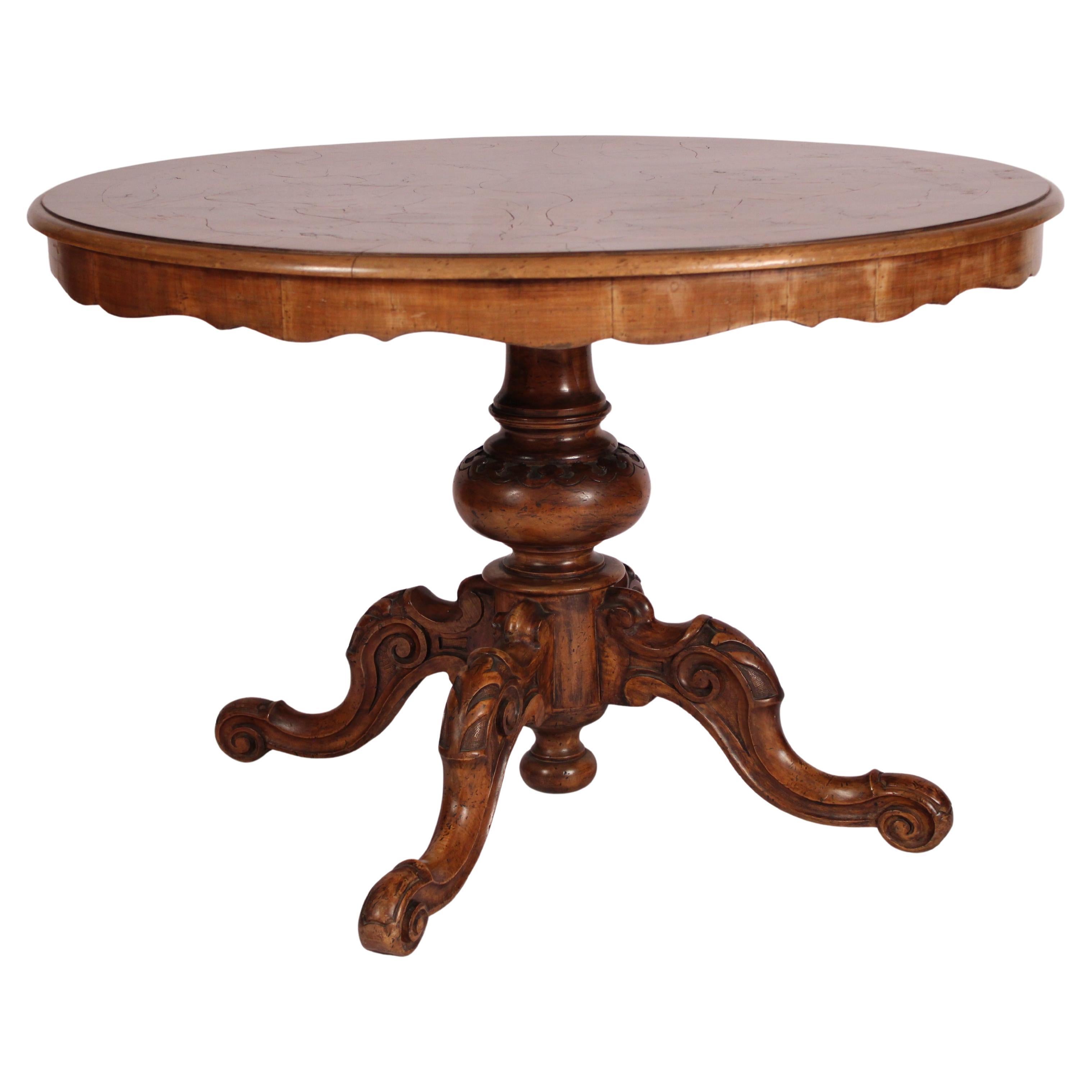 English Victorian Walnut and Burl Walnut Center / Games Table For Sale