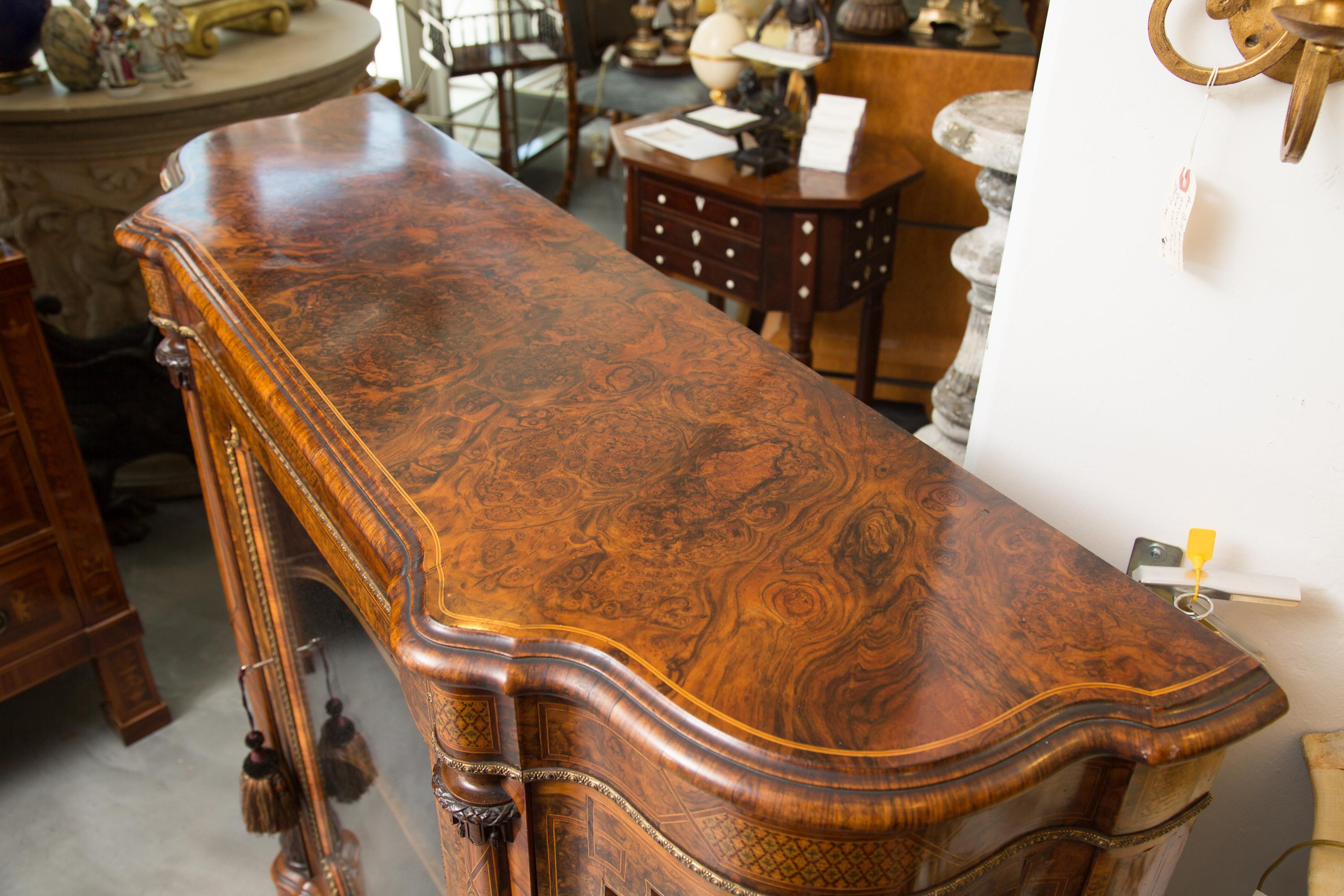 English Victorian Walnut and Inlaid Display Cabinet 2