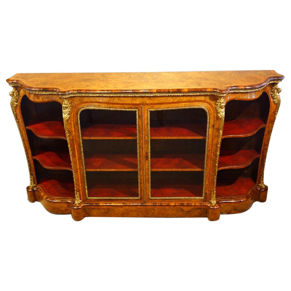 English Victorian Walnut and Kingwood Open Ended Credenza, circa 1865 For Sale