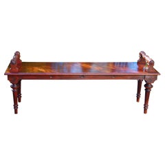 walnut hall benches English Victorian Walnut Carved Five Foot Long Hall Bench