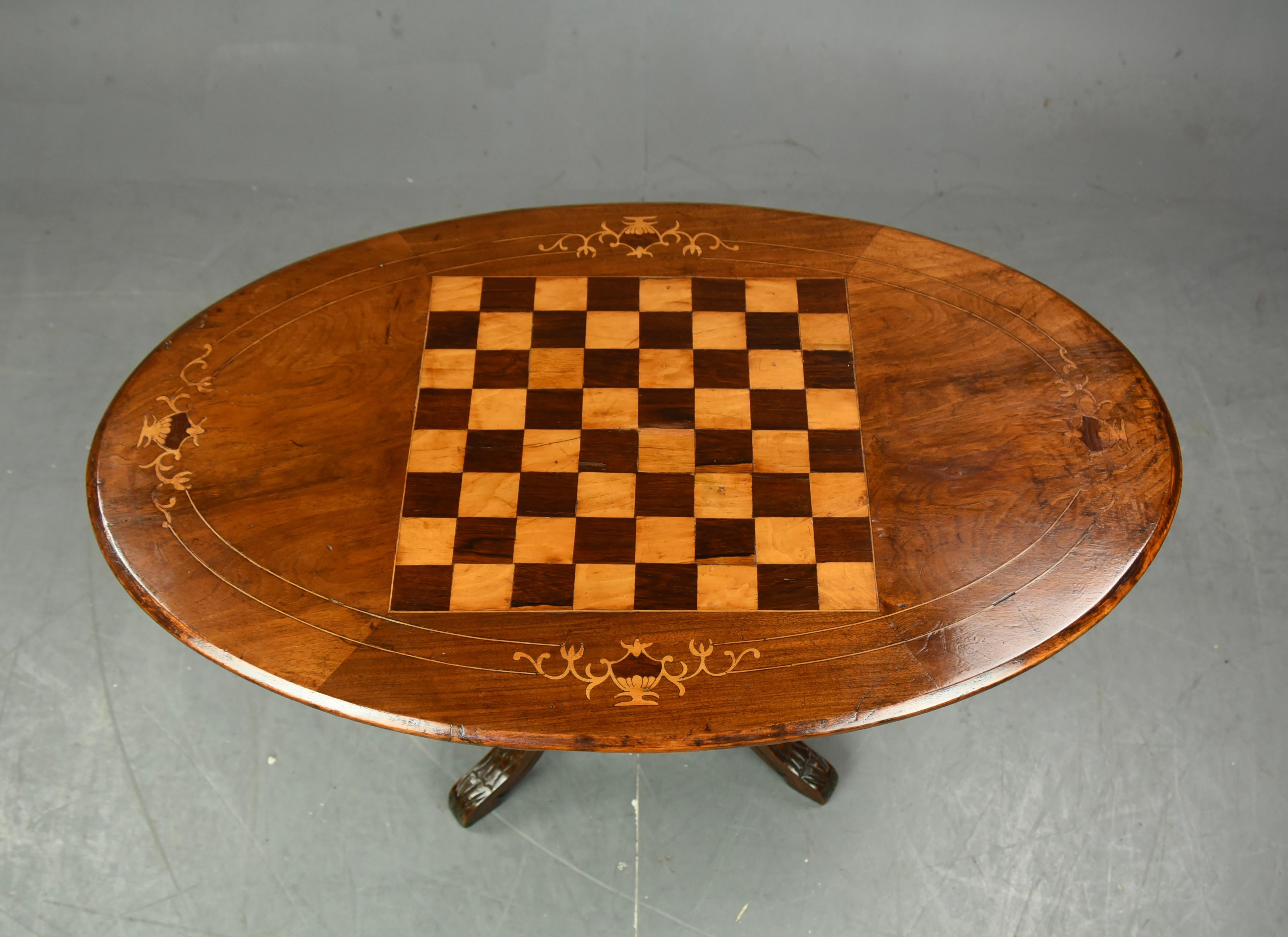 Inlay English Victorian walnut chess top coffee table