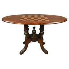 Antique English Victorian walnut chess top coffee table 