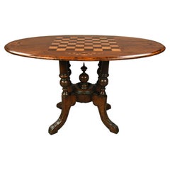 English Victorian walnut chess top coffee table