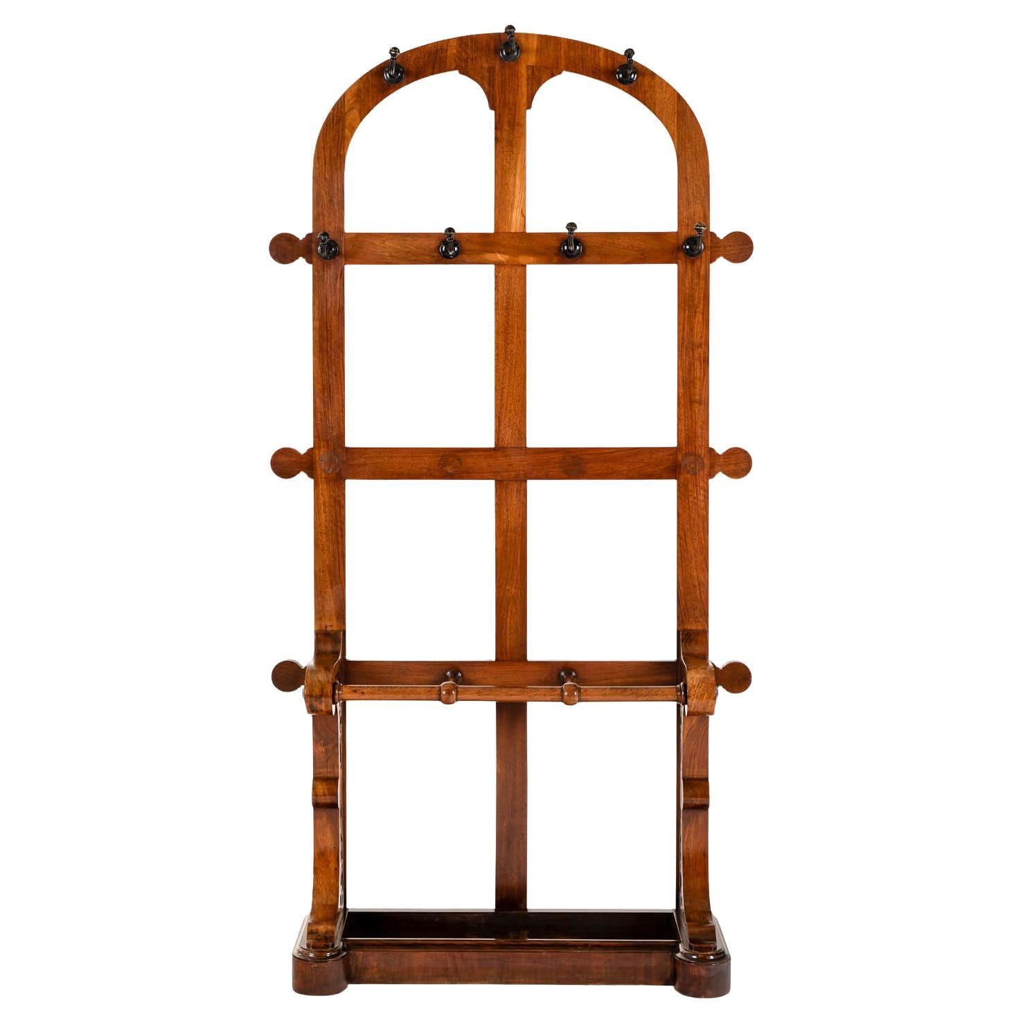 Portabiti in legno di noce di epoca vittoriana per cappotti, cappelli e ombrelli