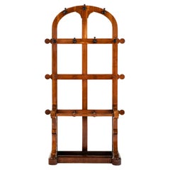 English Victorian Walnut Hall Stand for Coats, Hats and Umbrellas